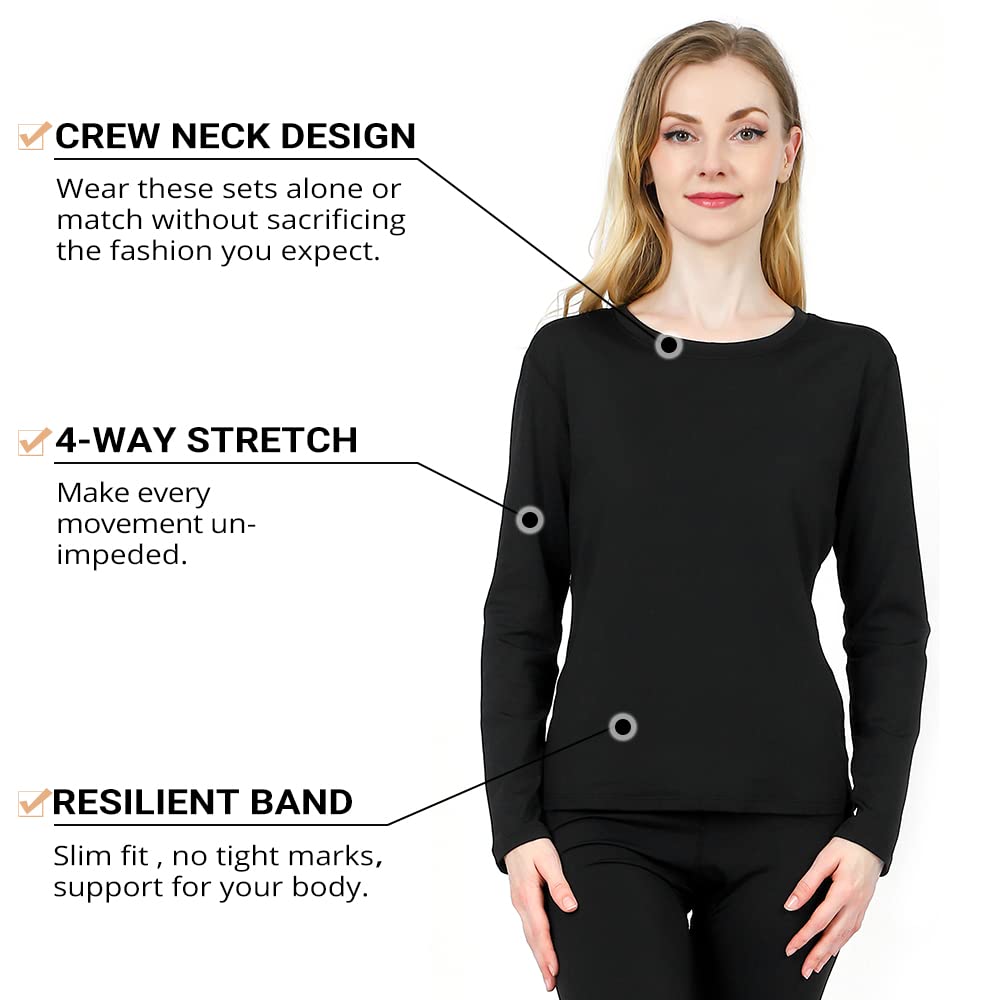 HEROBIKER Women's Thermal Underwear Set, Ultra Soft Thermal Shirt Long Johns with Fleece lined - Winter Base Layer Sets(L, Black