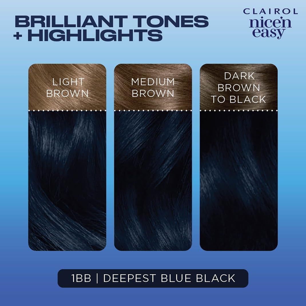 Clairol Nice'n Easy Permanent Hair Dye, 1BB deepest blue black Hair Color, Pack of 1