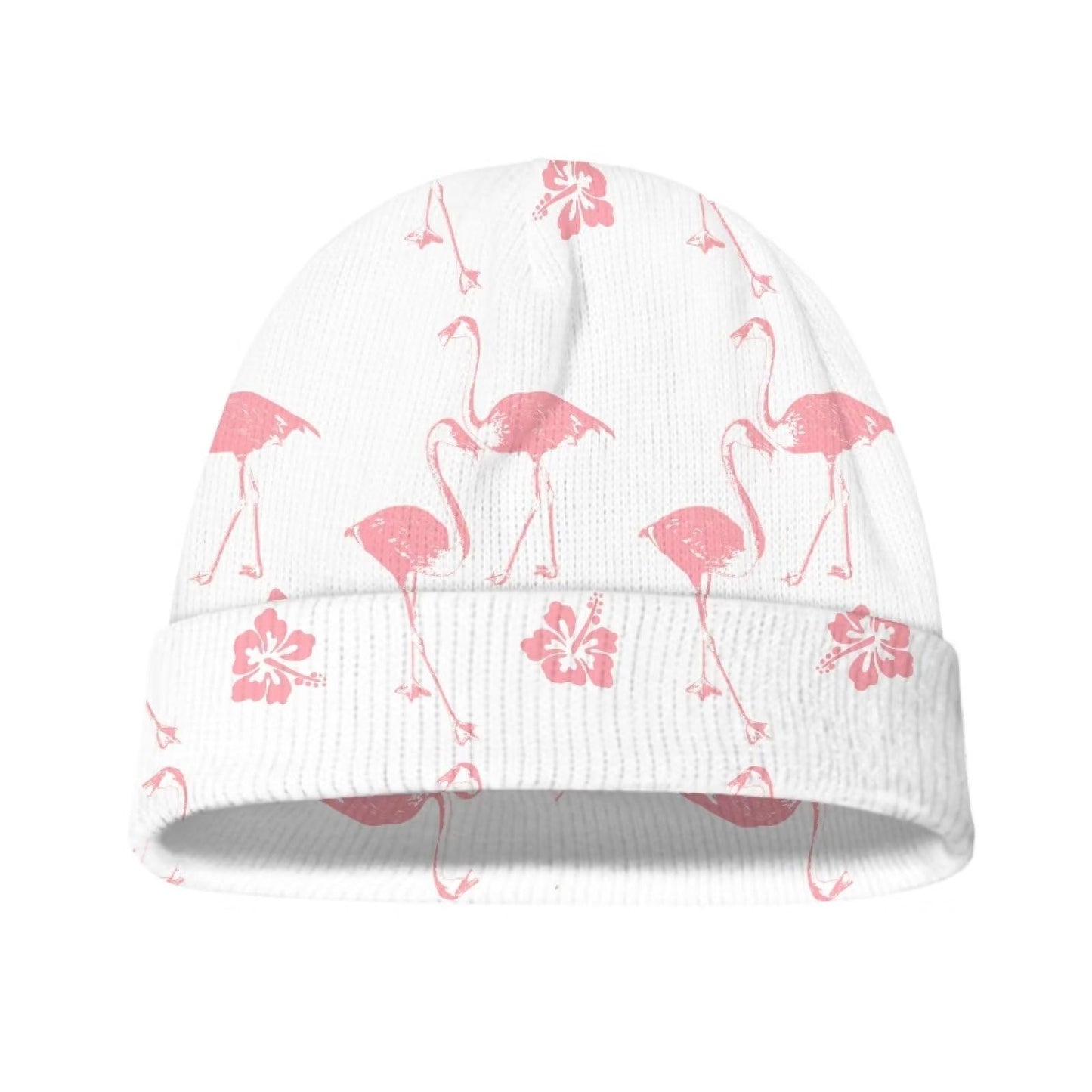 White Pink Flamingo Floral Print Knitted Beanie Winter Hats Thick Warm Beanies Snow Hats Skull Cap for Women Men Outdoor Ski Knit Cap