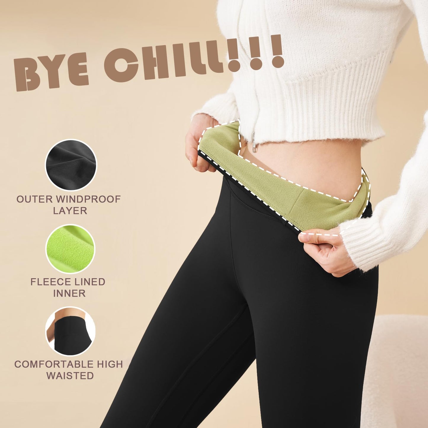 Kairela Fleece Lined Leggings for Youth Girls and Slim Women High Waisted Winter Warm Athletic Yoga Pants Black