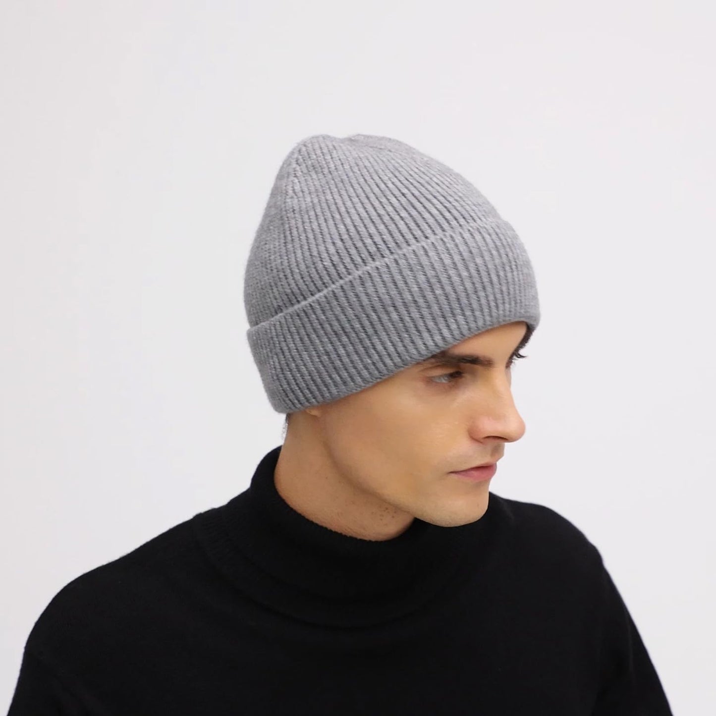 ZOORON Beanie for Women Men Warm Winter Hats Unisex Cuffed Plain Skull Knit Hat Cap Thick Fisherman Beanies Black&Gray