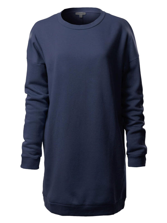 MixMatchy Women's Casual Oversized Crew Neck Fleece Pullover Sweatshirts Tunic Fall Outfits 2023 Y2K Winter Clothes Navy SM