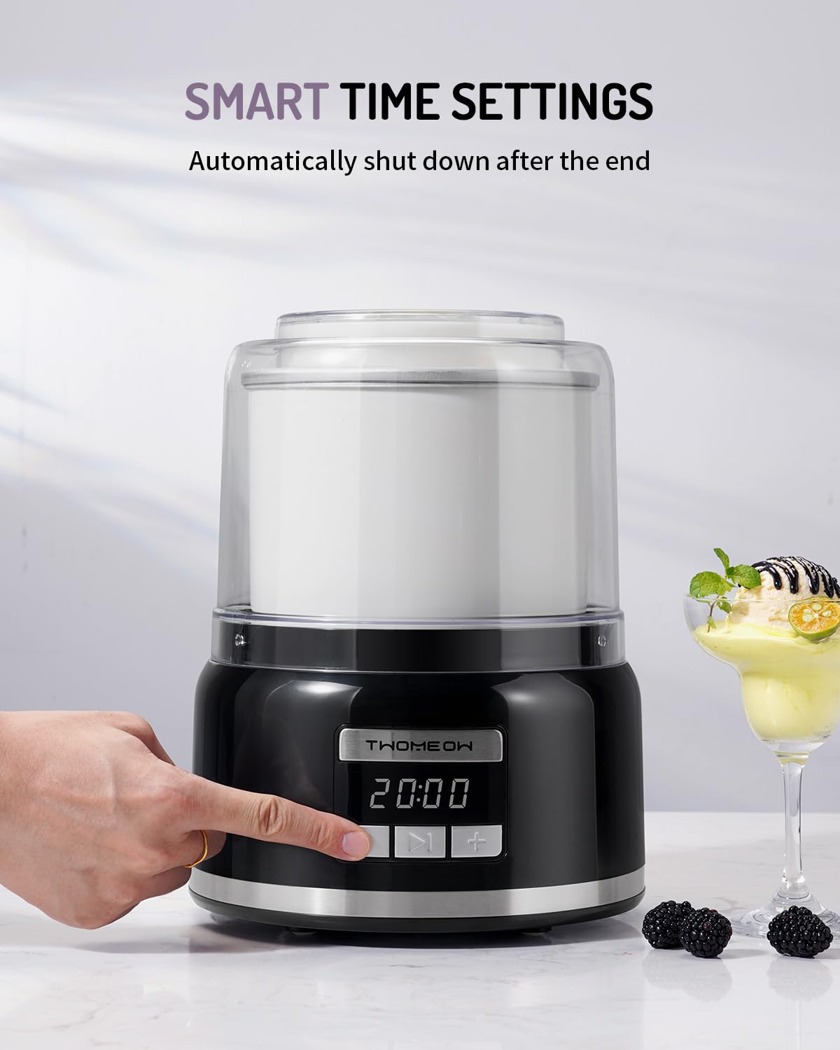 TWOMEOW Ice Cream Maker, Automatic 2 Quart Ice Cream Machine with Timer, Double Insulated Freezer Bowl Homemade Ice Cream, Frozen Yogurt, Gelato, Sorbet Maker for Home, Black