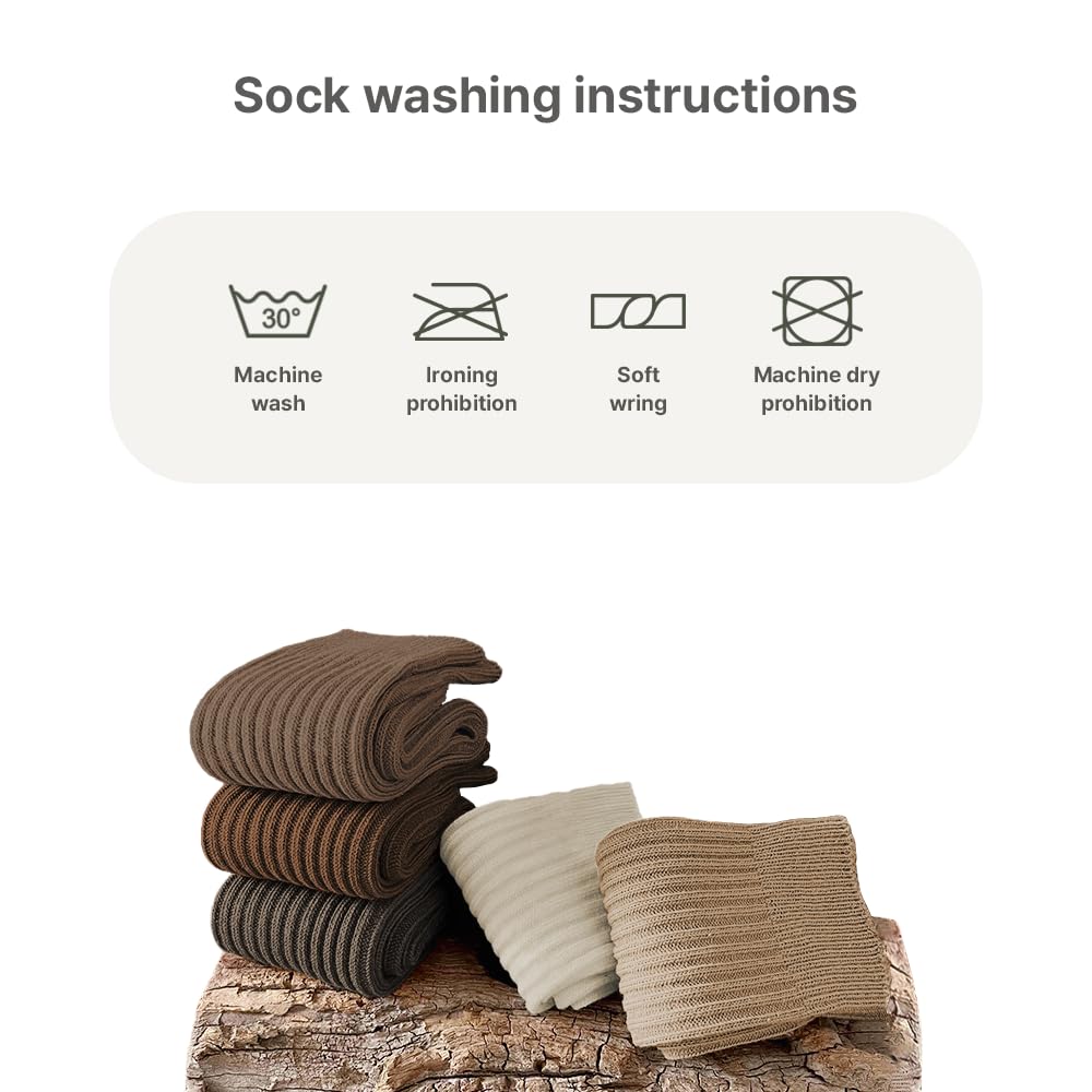 HOMSSEM Ribbed Socks Women Cozy Socks – 5 Pair Cute Womens Crew Socks (B. Scent of Wood)