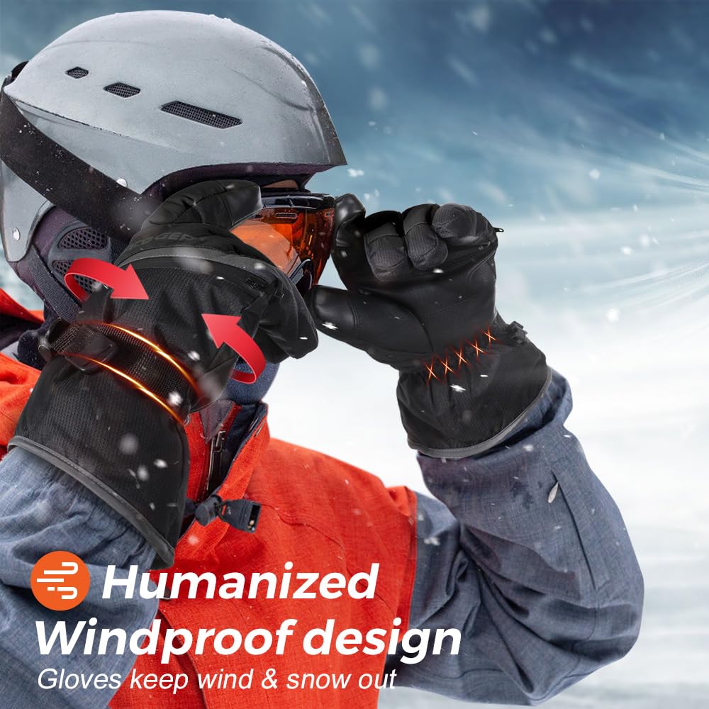WTACTFUL Waterproof Insulated Mens Ski Gloves Touchscreen Winter Warm 3M Thinsulate Snowboard Snowmobile Cold Weather Gloves Black L