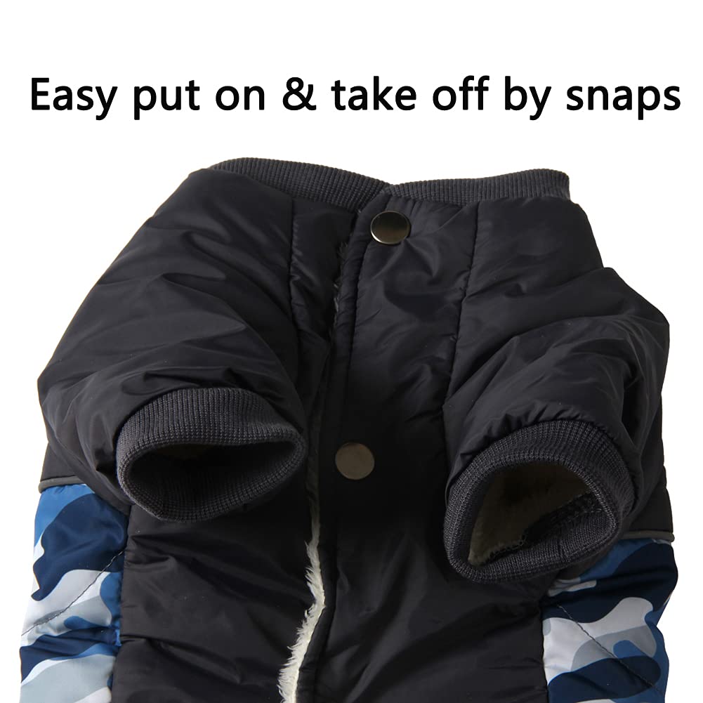 Vecomfy Fleece Lining Warm Dog Coats for Small Dogs Waterproof Puppy Jacket for Winter Blue Camo S