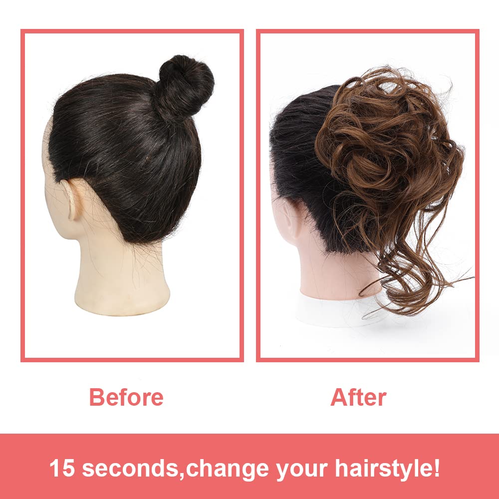 KETHBE Messy Bun Hair Piece Tousled Updo Hair Buns Extension Elastic Hair Band Hair Pieces Curly Hair Bun Scrunchie For Women (Chestnut Brown)