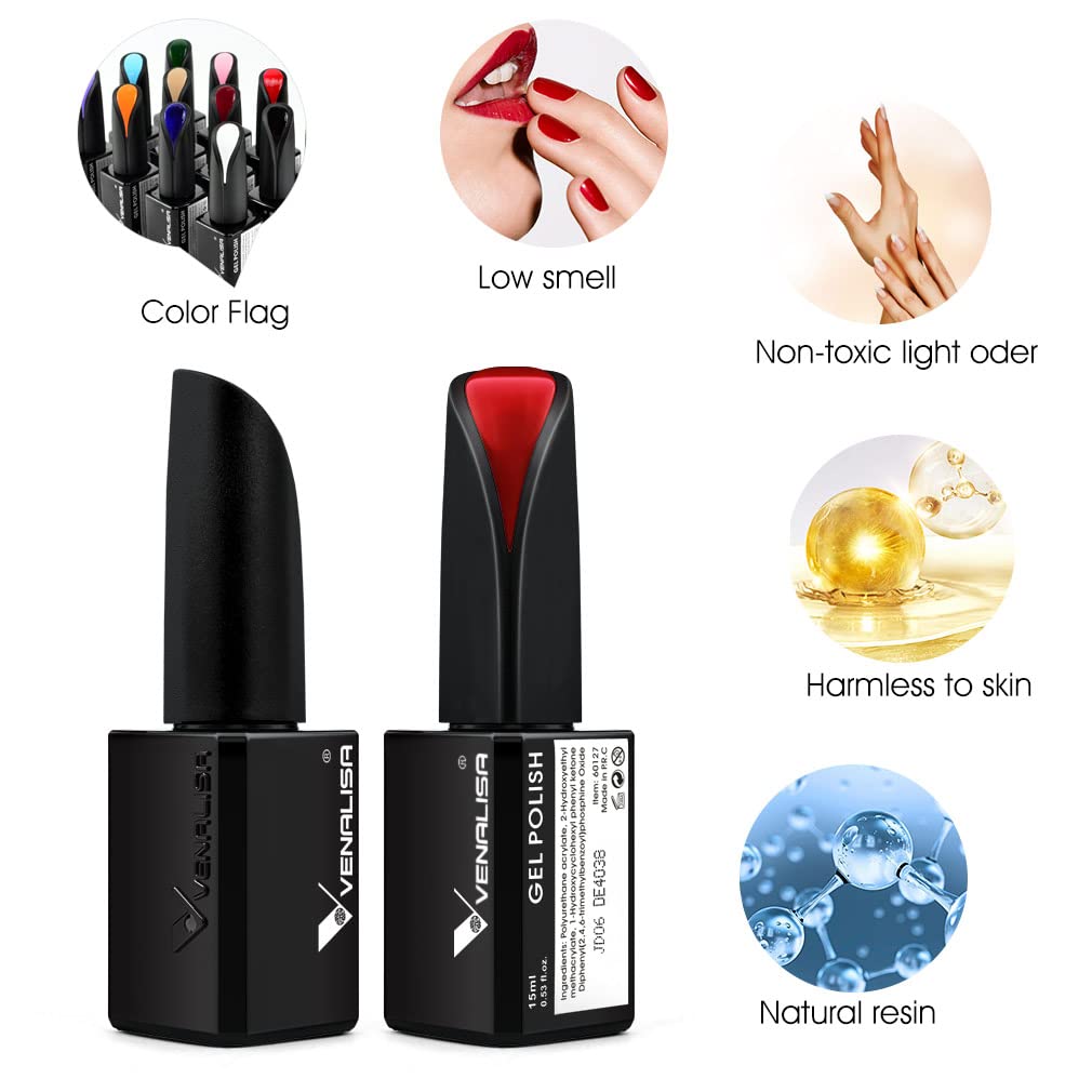 VENALISA 15ml Glitter Gold Gel Nail Polish, Sparkle Gold Gel Polish Shiny Color Soak Off UV LED Sparkly Shimmer Nail Gel Polish Nail Art Starter Manicure Salon DIY at Home, 0.53 OZ