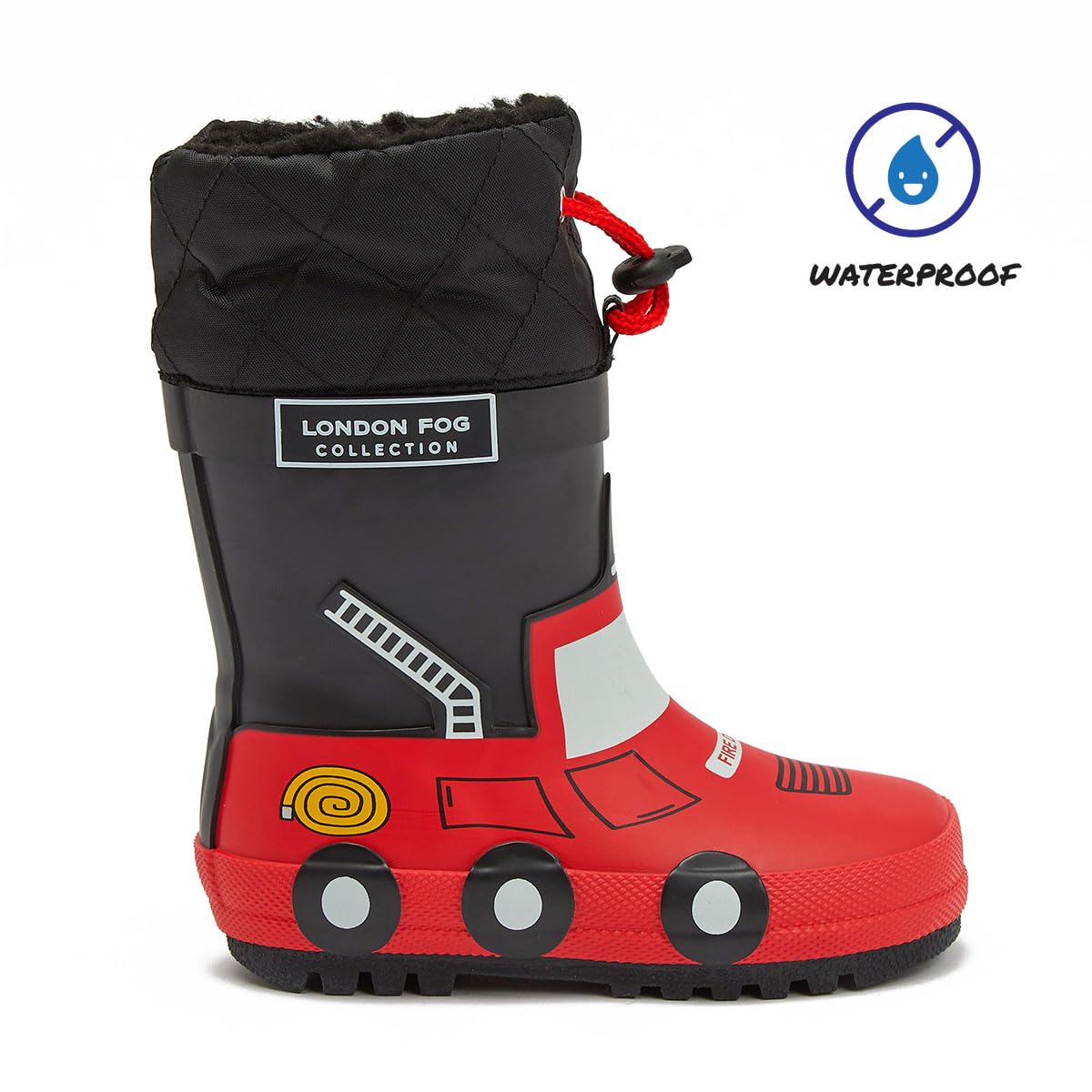 LONDON FOG Toby Toddler Waterproof Snow Boots Kids Rain Boots - Sherpa Lined Winter Warm Boots for Boys and Girls - Black, 5 Toddler