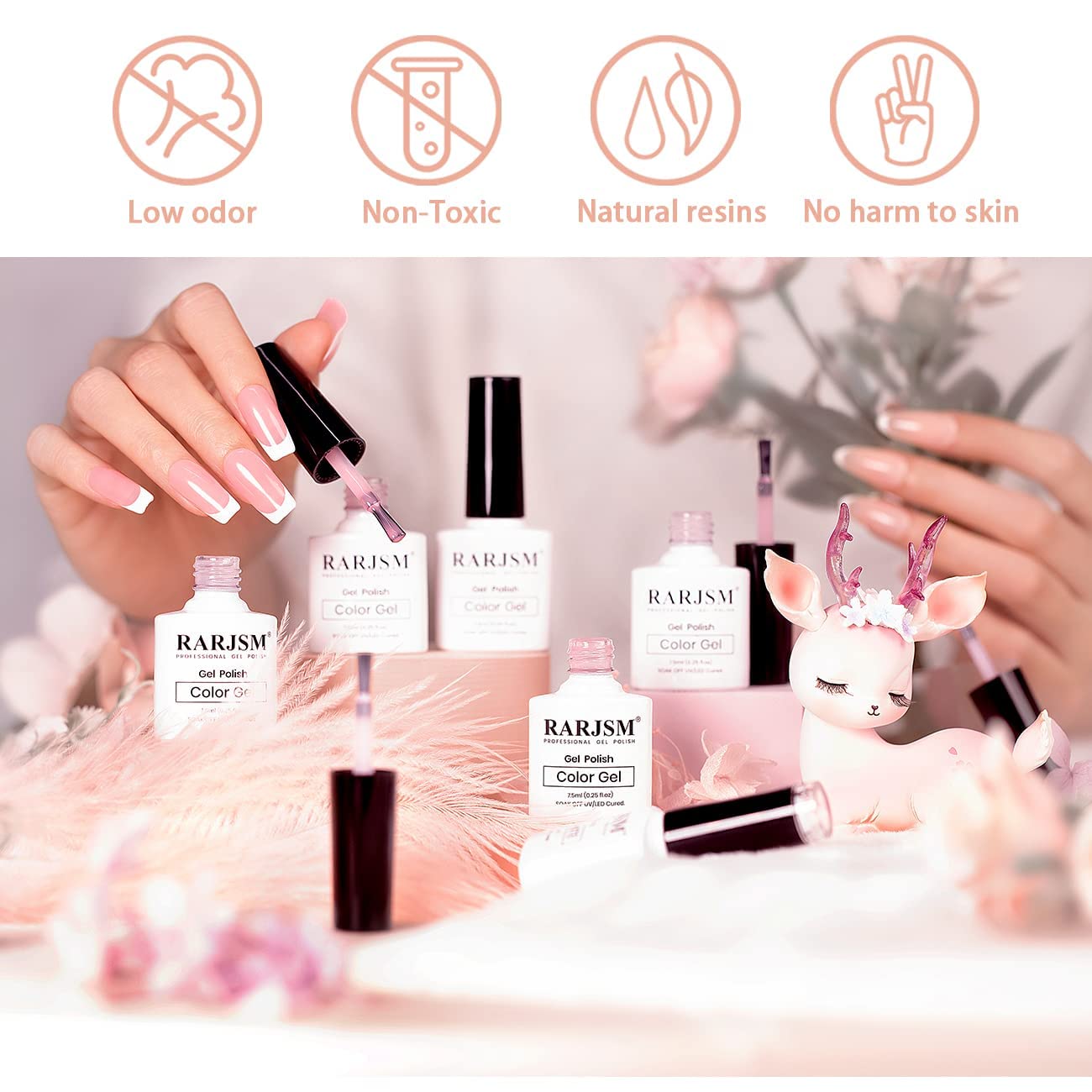RARJSM Nude Gel Polish for French Manicure,Sheer Jelly Pink Gel Nail Polish Set of 6 Transparent Colors Clear Light Brown Pure White Neutral Nail Varnish LED UV Curing Requires 7.5ml for Home Salon