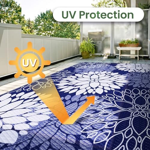 LuxStep Outdoor Rug Waterproof Outdoor Plastic Straw Rug Reversible Patio Rug Mat Outdoor Decor Large Area Mats for RV, Picnic, Backyard, Deck, Balcony, Porch, Beach, Camping, 6'x 9',Blue