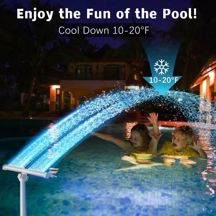 Solar Pool Fountain for Above and In-ground Pools, with 10-Color Lights and Auto Light Sensing Pool Sprinkler Fountain 360° Adjustable Dual Spray High Pressure Pool Waterfall