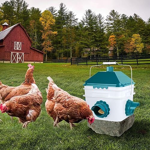 10 Pounds Chicken Feeder with 4 Ports, Rainproof Poultry Feeder for Up to 10 Adult Chickens or 15 Chicks (Patented Products)