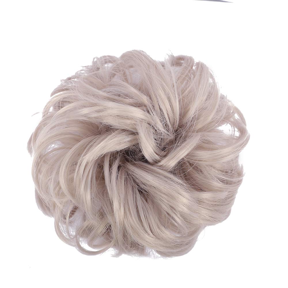 MORICA 1PCS Messy Hair Bun Hair Scrunchies Extension Curly Wavy Messy Bun Hair Synthetic Chignon Hairpieces for Women (T4503# (Silver Grey))