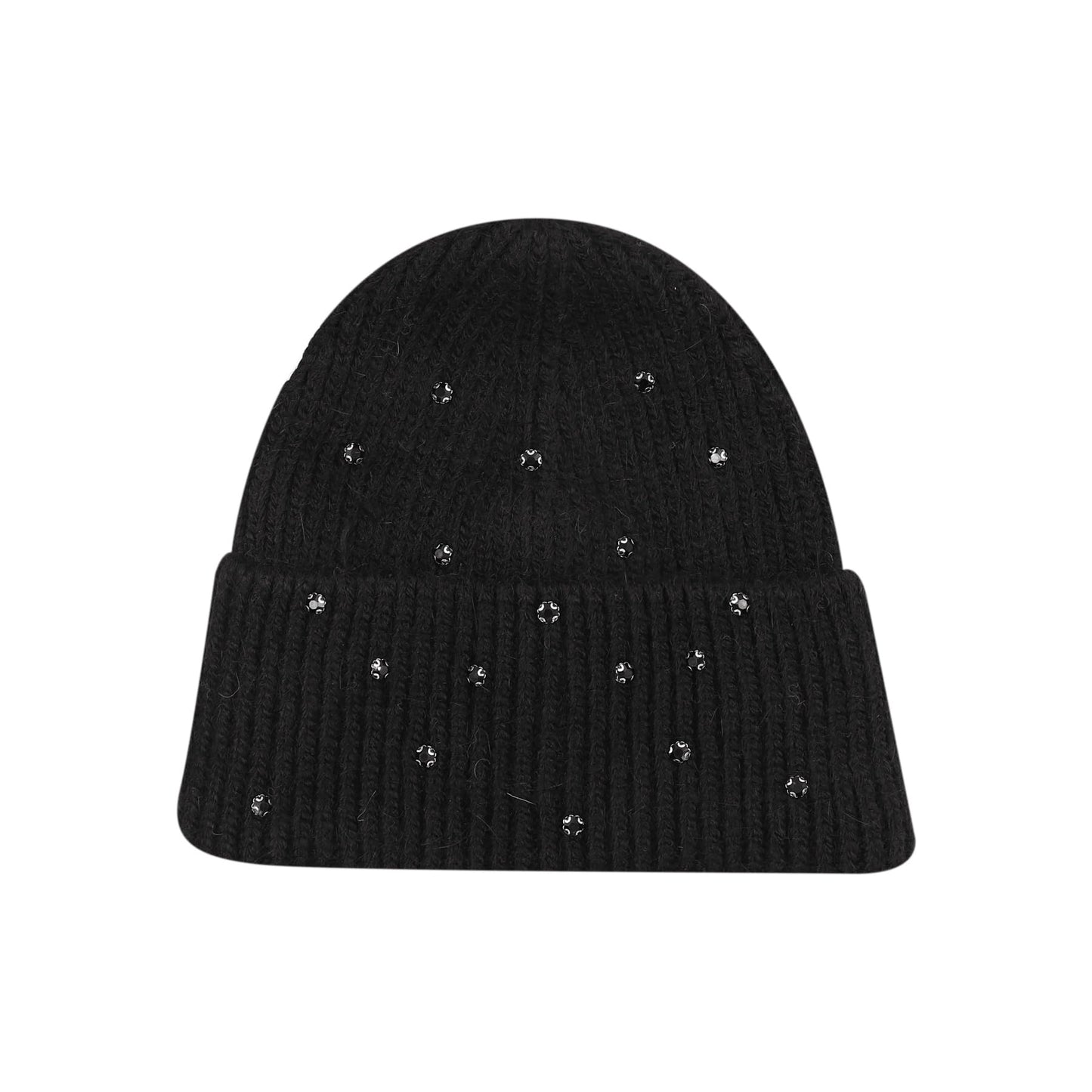 Caviotess Warm Wool Beanie Hats for Women Girls Sparkly Rhinestones Winter Hat Fluffy Knitted Skull Cap Black