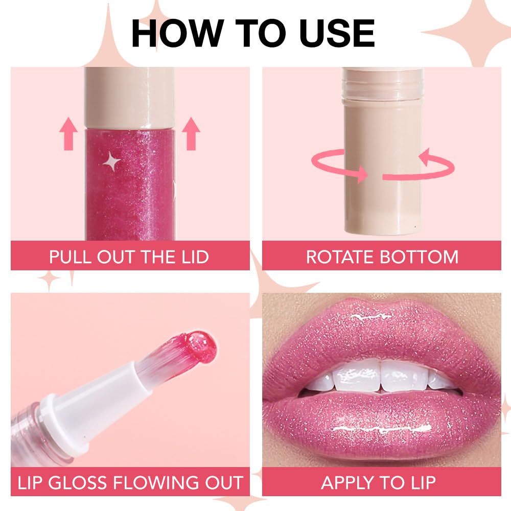 evpct 1Pcs Baby Pink Pearlescent Shine Shimmer Glitter Lipstick Lip Gloss, Metallic Sparkly Sparkle Glossy Lip Gloss Tint Stain Liquid Lipsticks Makeup Set for Women Long Lasting Waterproof 2
