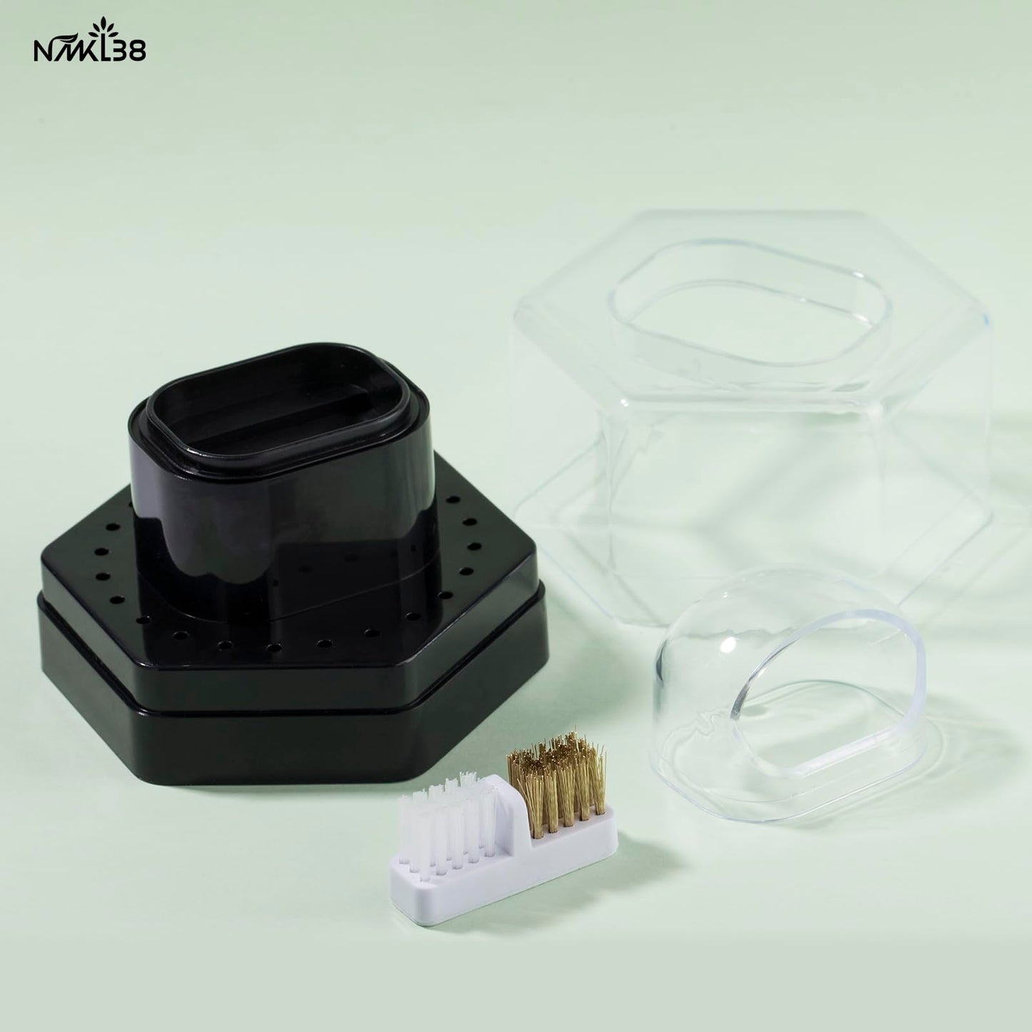 NMKL38 2 in 1 Nail Drill Bits Holder Nail Drill Bits Cleaning Brush Detachable Case 24 Holes Nail Drill Stand Display Organizer Dustproof Box for Nail Manicure Tools (Black)