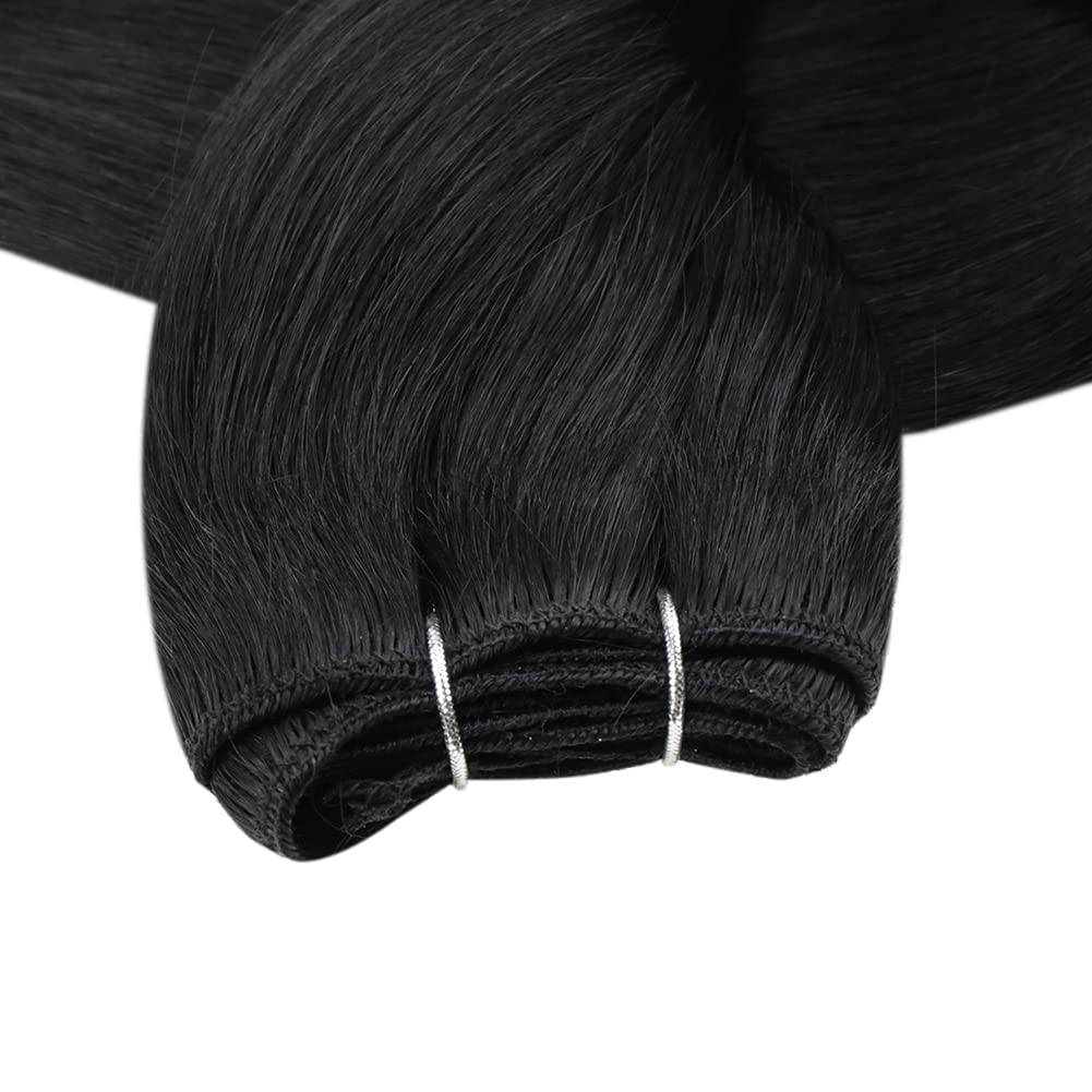 Full Shine Sew In Hair Extensions Real Human Hair Black Weft Hair Extensions Human Hair Sew In Extensions Double Weft Color Jet Black Hair Extensions Human Hair Extensions Sew In Bundles 22Inch 105G