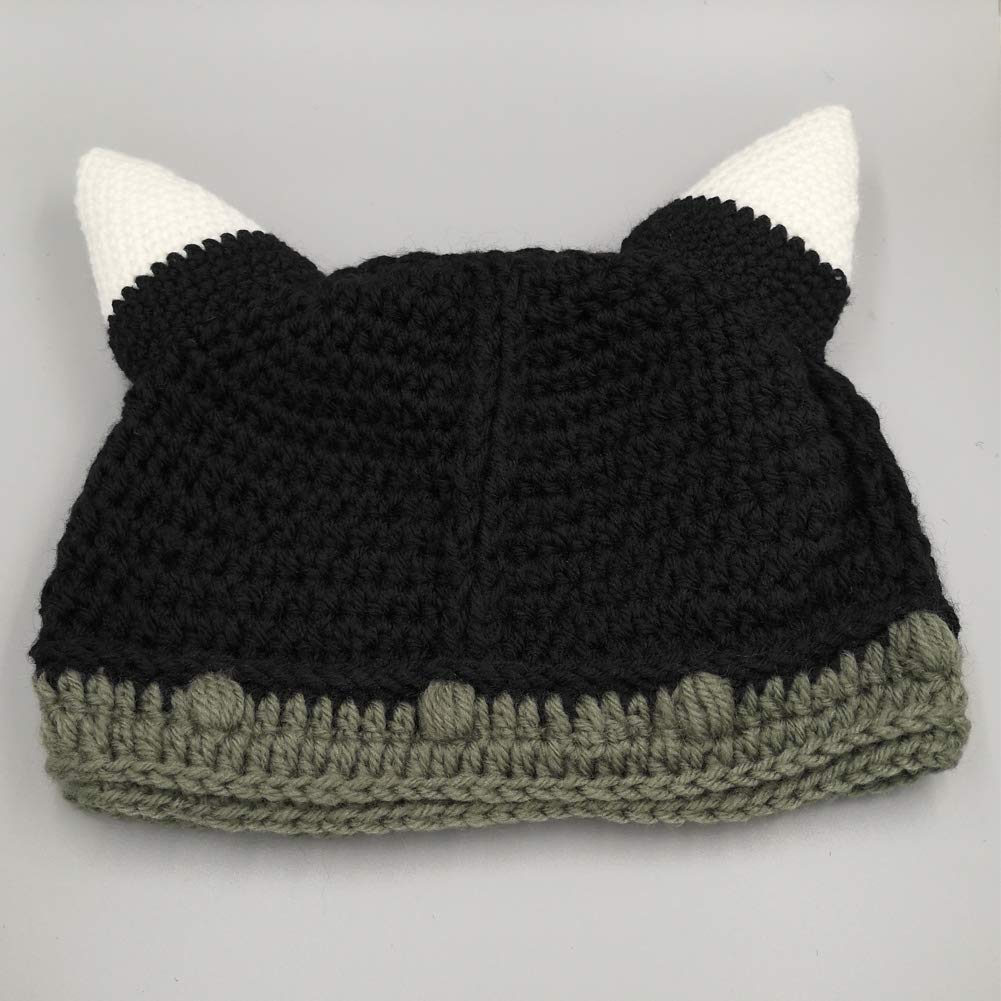 MERRYJULY Men's Head Barbarian Vagabond Beanie Original Foldaway Beard Hats Halloween Viking Horns Bearded Caps (Viking Horns&Brown Beard)