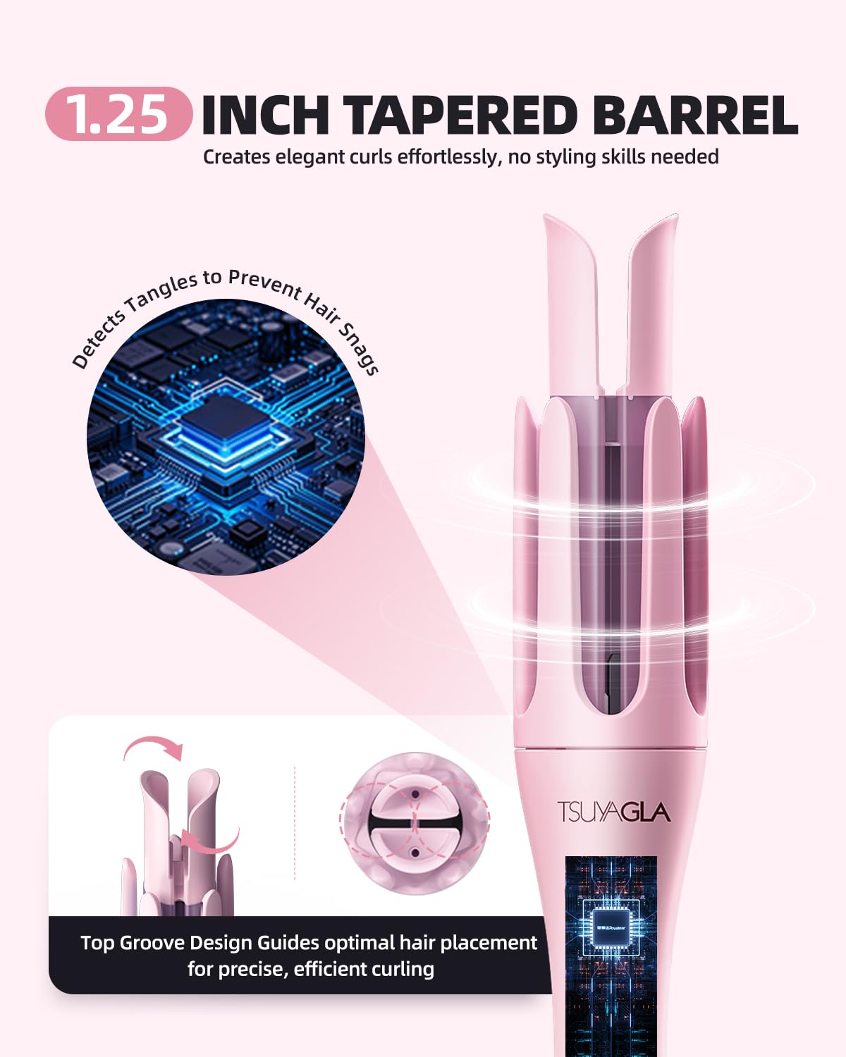 TSUYAGLA Automatic Curling Iron,1 1/4 Hair Curler with 3 Temperatures, 10S Fast Heating, 2-Way Rotation, 30 Min Auto Shut-Off, 500 Million Ionic, Anti-Scald-Tangle for Hair Styling