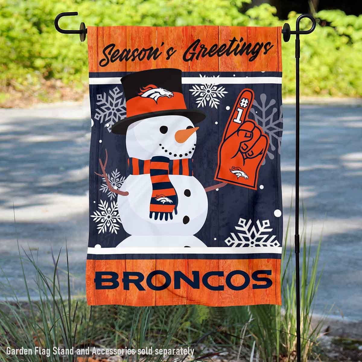 Denver Broncos Holiday Winter Snow Garden Flag Double Sided Banner