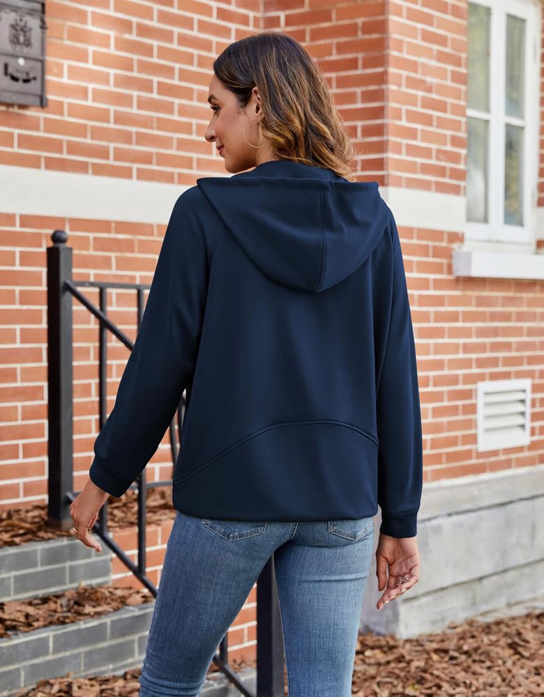 Nimsruc Half Zip Up Hoodies For Women Casual Sweatshirt Long Sleeve Quarter Zip Pullover Dark Blue XL