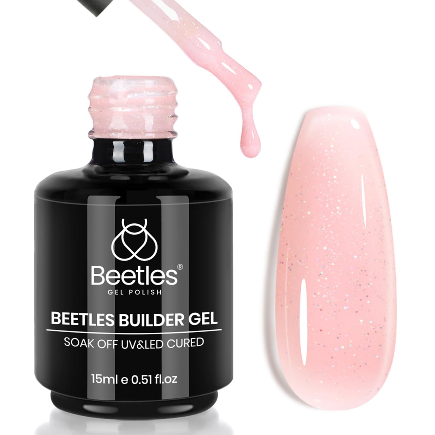 Beetles Builder Gel, Building Nail Gel 7-in-One Nude Pink Glitter Builder Strengthener Gel, Pale Pink Sparkle Sheer Base Gel for Nails Hard Jelly Gel for Nails Builder Extension for Nails Art Design