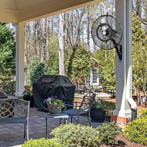 20" Outdoor Misting Wall Fan, 3-Speed High Velocity Industrial Outside Fan, Waterproof Wall Mount Oscillating for Patio Cooling - UL Listed Black