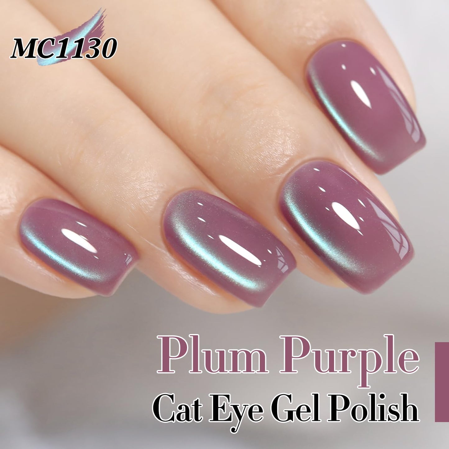 Double Rhythm 15ML Ice Glass Cat Eye Gel Polish with Magnet Holographic Glitter Shimmer Translucent Sheer Color Salon Soak Off Magnetic Nail at Home (Plum Purple-MC1130)