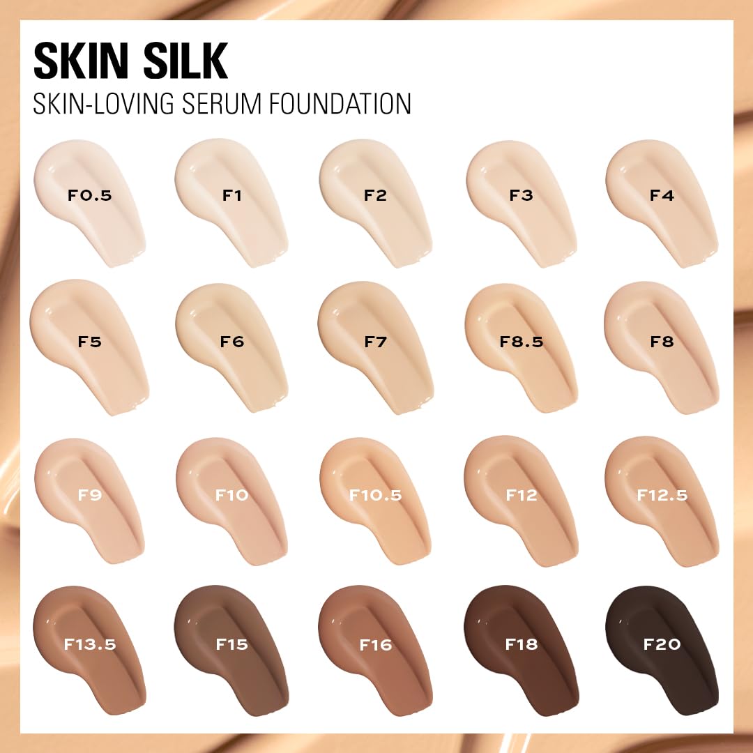 Revolution Beauty, Skin Silk Serum Foundation, Light to Medium Coverage, Lightweight & Radiant Finish, Contains Hyaluronic Acid, F3 Light Skin Tones, 0.77 Fl. Oz.