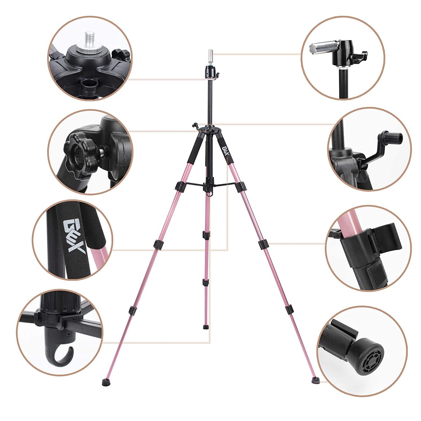 GEX 23" Canvas Cork Wig Head with 55" Mannequin Tripod For Wig Making Cosmetology Hairdressing Display Training Doll Head Adjustable Alloy Stand