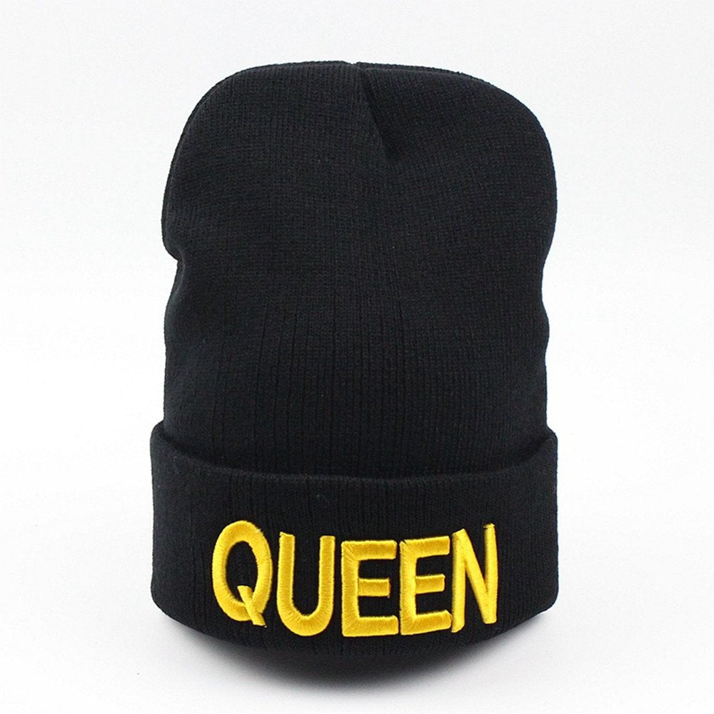 MIUNIKO 2PCS Fashion King and Queen Skullies Hood Winter Warm Caps Sport Beanie Hats for Couples (Yellow)