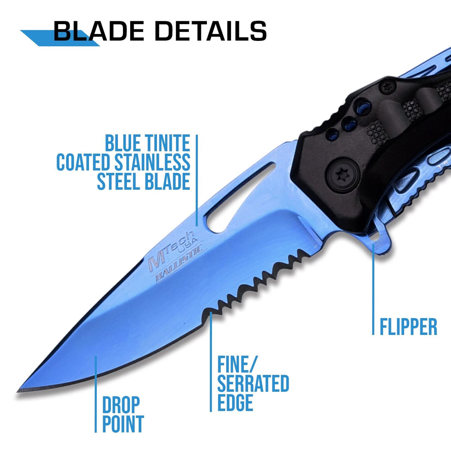 MTECH USA Tac-Force MT-A705BL spring Assisted Tactical Folding Knife, 4.5-inch Closed, Blue