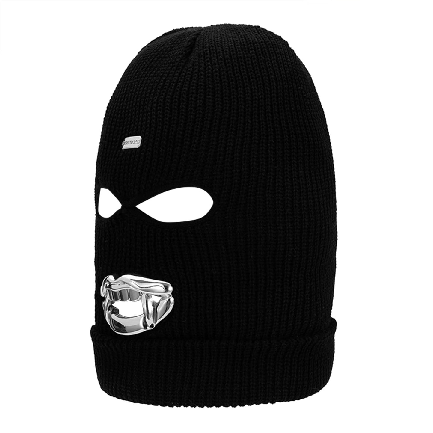 3 Hole Knitted Ski Mask Beanie - Full Face Winter Warm Balaclava with Fangs Design for Men & Women White