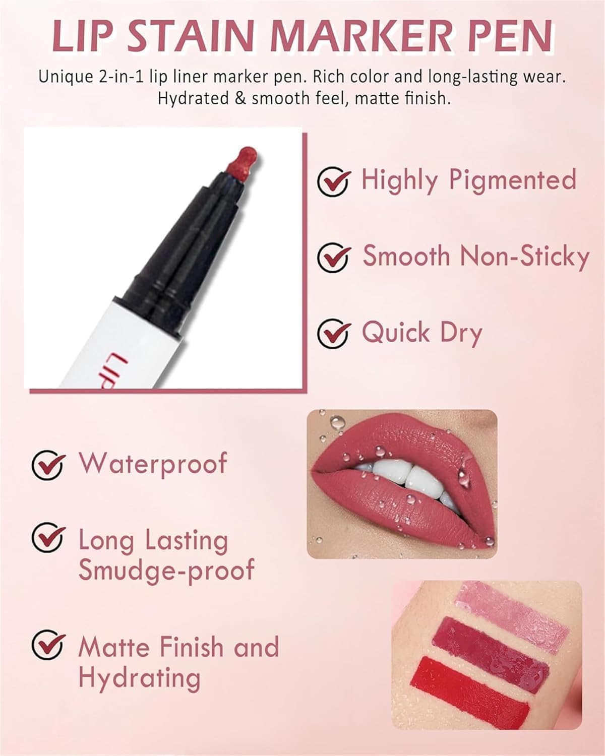 Anokia Longwear Liquid Lip Liner, Cool Story Lip Liner Liquid, Benighty Liquid Lip Liner, 2-in-1 Waterproof Long-Lasting Matte Liquid Lipstick for Women (08#, 0.6ml)