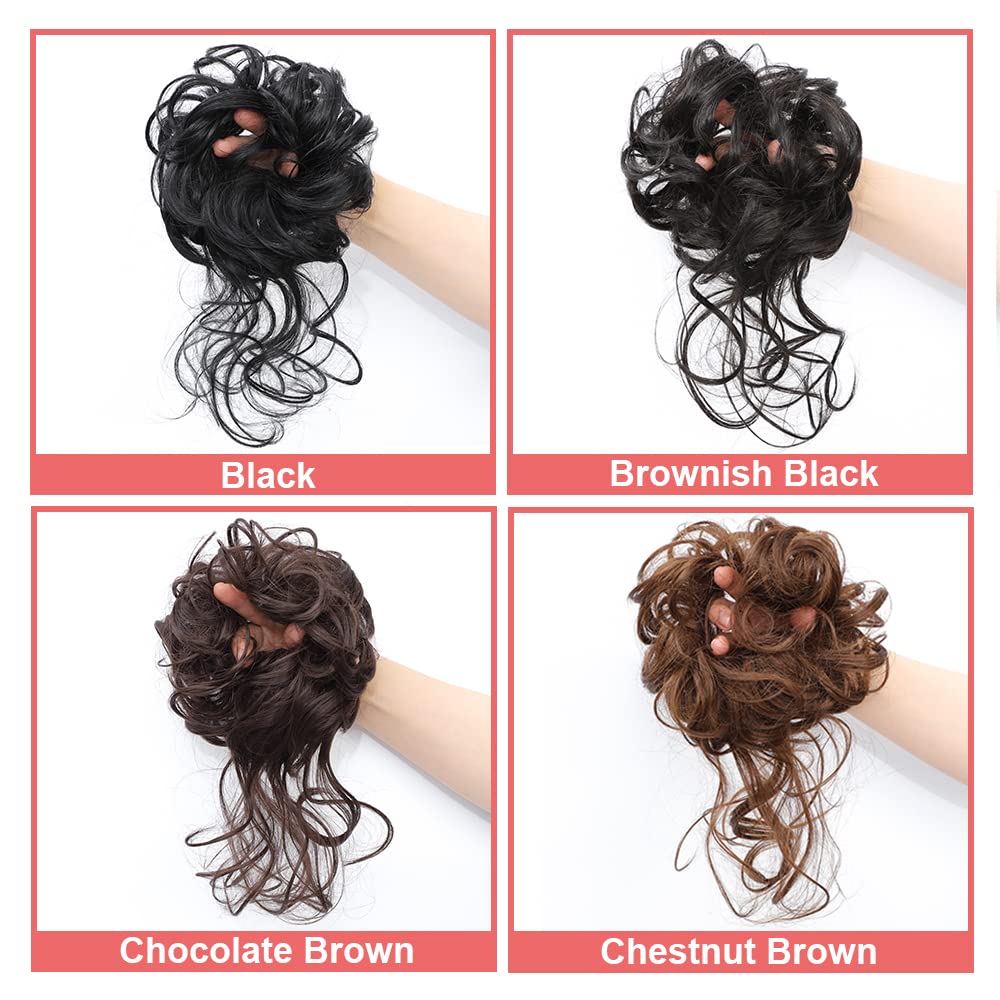 KETHBE Messy Bun Hair Piece Tousled Updo Hair Buns Extension Elastic Hair Band Hair Pieces Curly Hair Bun Scrunchie For Women (Chestnut Brown)