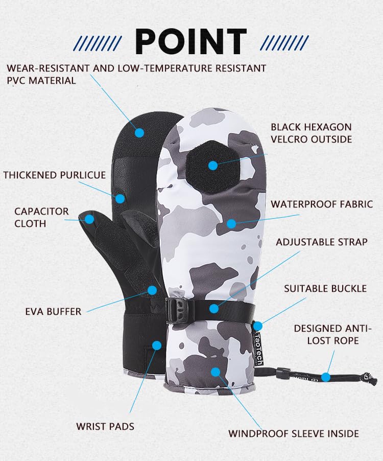 TaoTech Velcro Snowboarding Gloves with Wrist Guard, Men's and Women's ski Gloves with Protector, Mittens, 5 Finger Inner Patch(L, Beige/Corduroy)