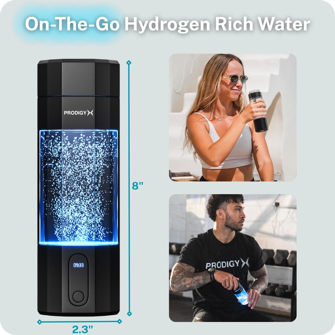 PRODIGYX Hydrogen Water Bottle - Up to 5.8 PPM Potency - 210ML for Fast Consumption - Portable Hydrogen Generator - Thick Bottle - Water Molecular Ionizer - Premium Bottle AUS Owned