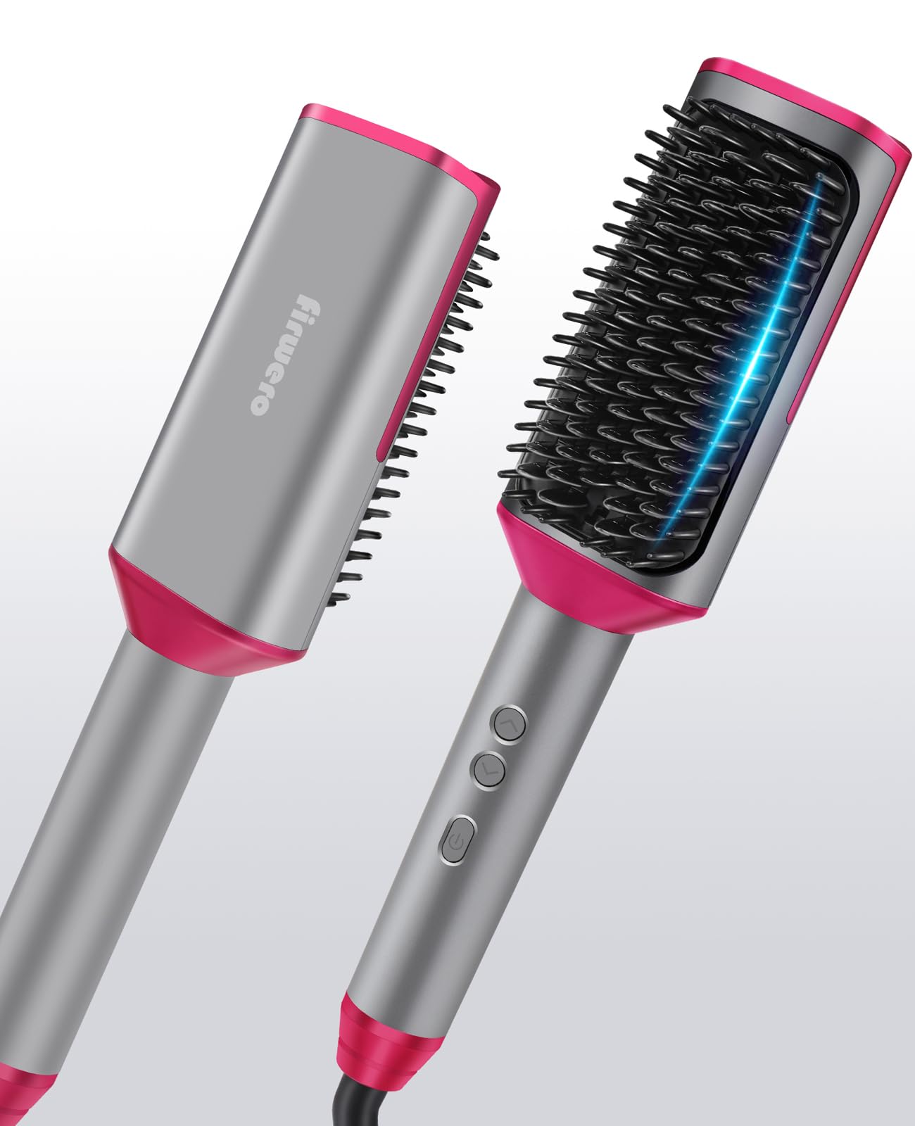 Hair Straightener Brush Straightening Comb - Ionic Heated Brush Straightener for Women, Plus 3x Dense Bristles Ceramic Styler for Thick Curly Hair, 16 Temps, 2 in 1 Flat Iron Brush Dual Voltage Travel