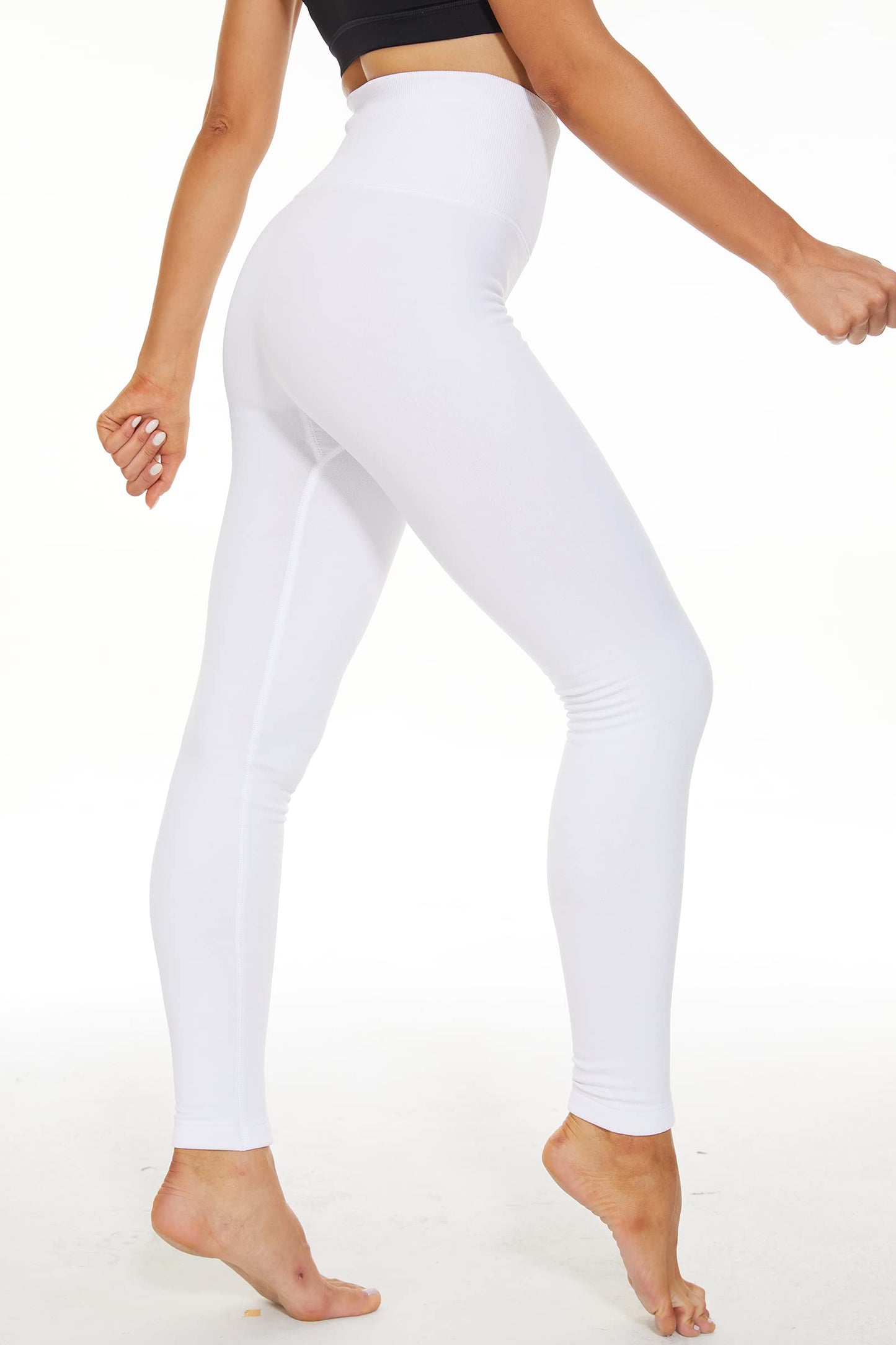 LUOYANXI High Waist Fleece Lined Leggings for Women Thick Winter Warm Tights Tummy Control Leggings White L