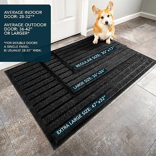 ubdyo Extra Durable Door Mat - Dirt Trapping Outdoor Welcome Mats - Non-Slip Outdoor Indoor Entrance - Low Profile Front Doormat (30" x 17", Bright Black)