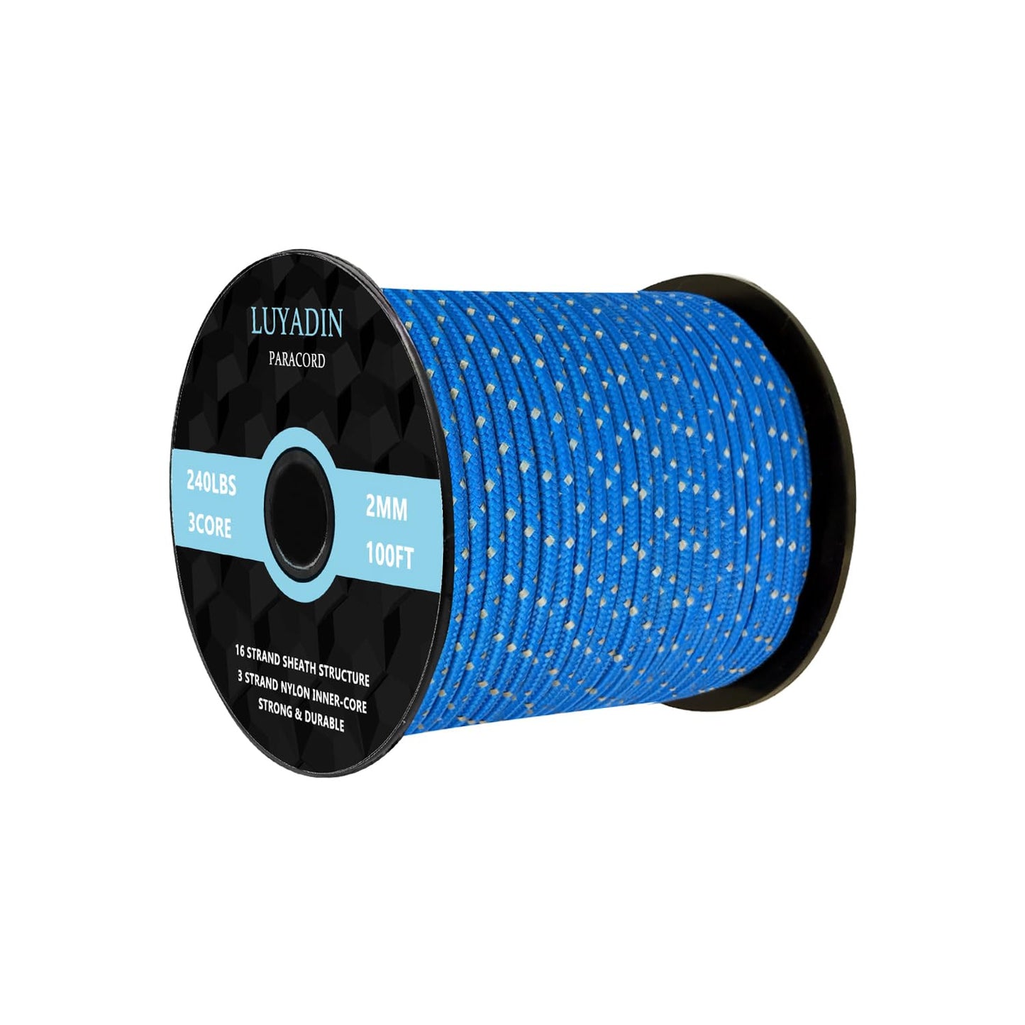 LUYADIN Reflective Paracord 240lb - Diameter 2mm Micro Utility Cord -3 Strand Parachute Spool Cord - 100ft 200ft,Paracord for Camping,Hiking,Fishing,Outdoor and DIY