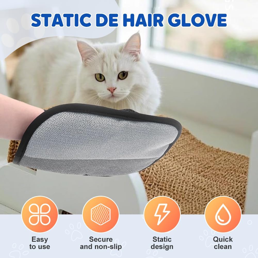 Pet Hair Remover Glove, 2 Pcs New Upgrade Efficient Grooming Gloves for Pet Hair, Reusable Dog Cat Hair Grooming Removal Tool for Couch Car Seat