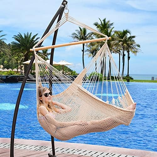Lazy Daze Hammocks Chair Caribbean Hanging Rope Weaving Chair with 40" Hardwood Spreader Bar and Soft-Spun Cotton Rope for Indoor/Outdoor Backyard & Living Room, Max 300 LBS, Natural