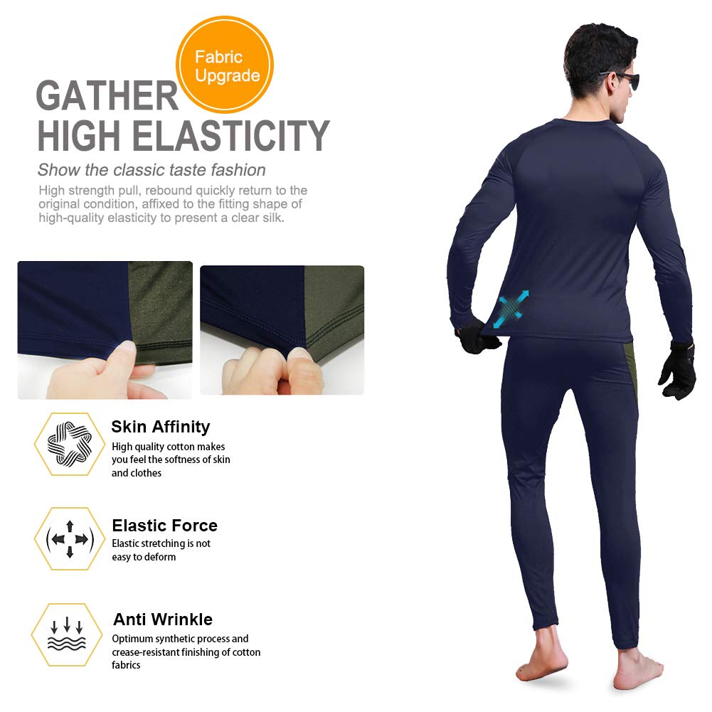MEETWEE Men's Thermal Underwear Set, Winter Ski Gear Fleece Lined Long Johns Base Layer Warm Top & Bottom for Skiing Blue