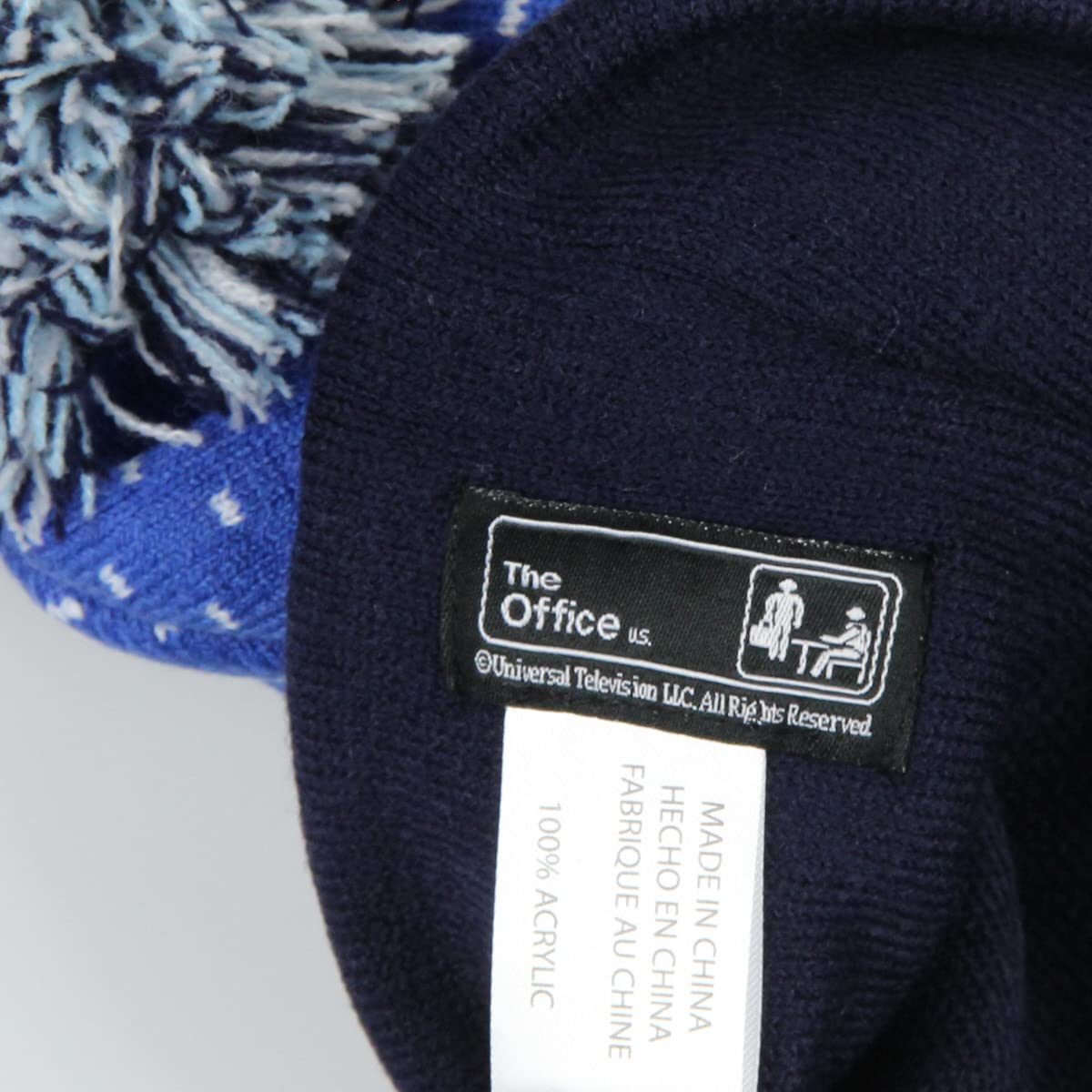 Culturefly The Office Dunder Mifflin Paper Company Fairisle Cuff Knit Pom Beanie Hat Blue