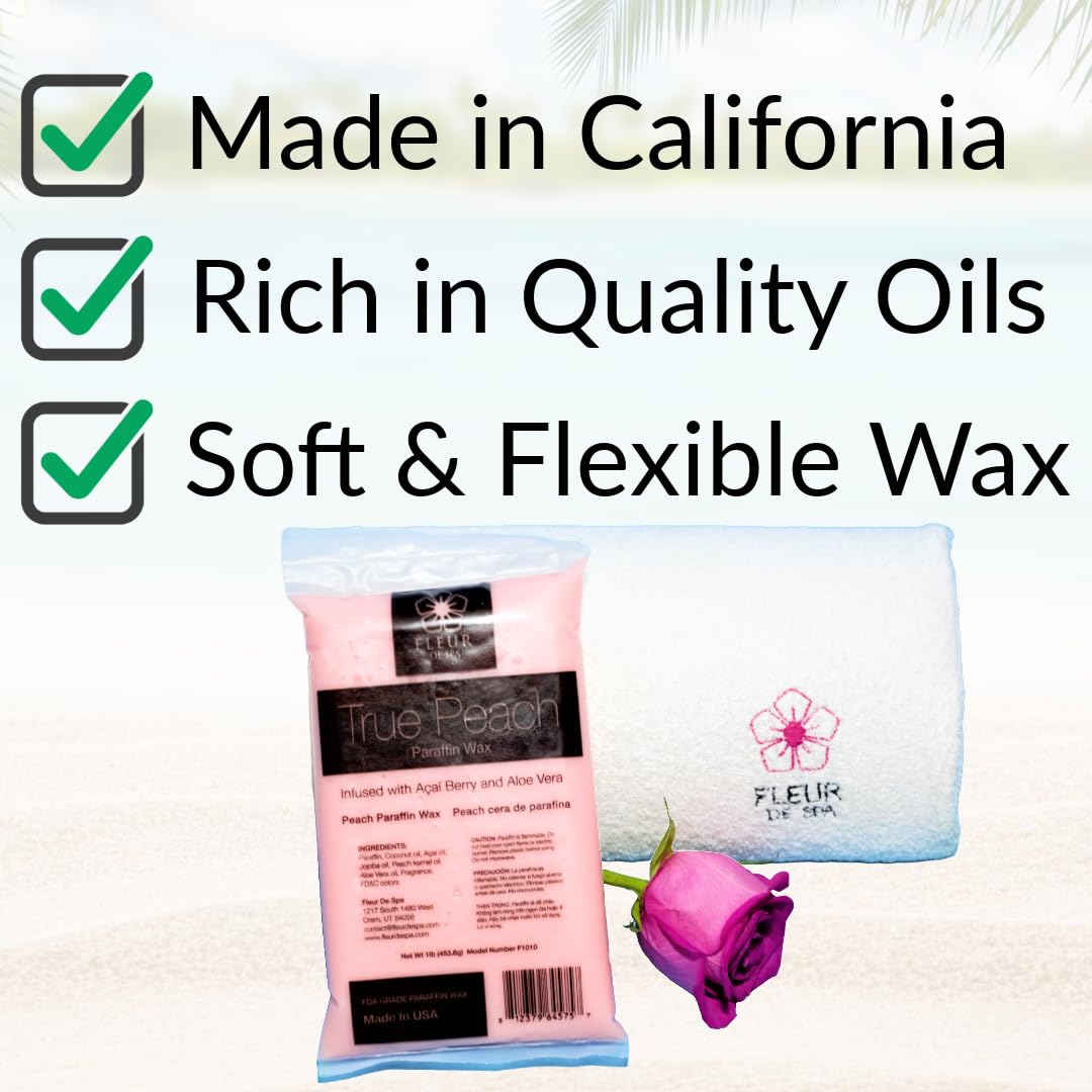 Premium Paraffin Wax Refills - Made in USA - Enhanced and Rich Oil Infusion of Coconut and Jojobo for Luxurious Spa and Home Use on Hands and Feet (True Peach, 1 pound)