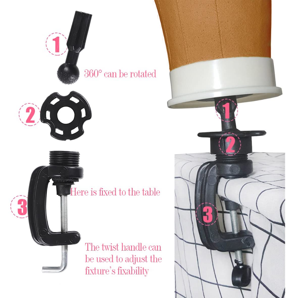 Leeven 21"-24" Canvas Block Head for Wig Poly Canvas Wig Head With Stand Brown Mannequin Head for Wig Styling Making Display Manikin Head With Wig Cap T-Pins C-needles C clamp Hair Clips 23 Inch