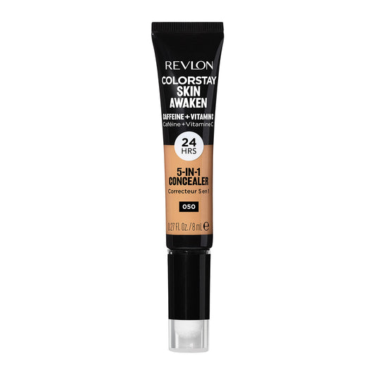 Revlon ColorStay Skin Awaken 5-in-1 Concealer, Lightweight, Creamy Longlasting Face Makeup with Caffeine & Vitamin C, For Imperfections, Dark Circles & Redness, 050 Medium Deep, 0.27 Fl Oz