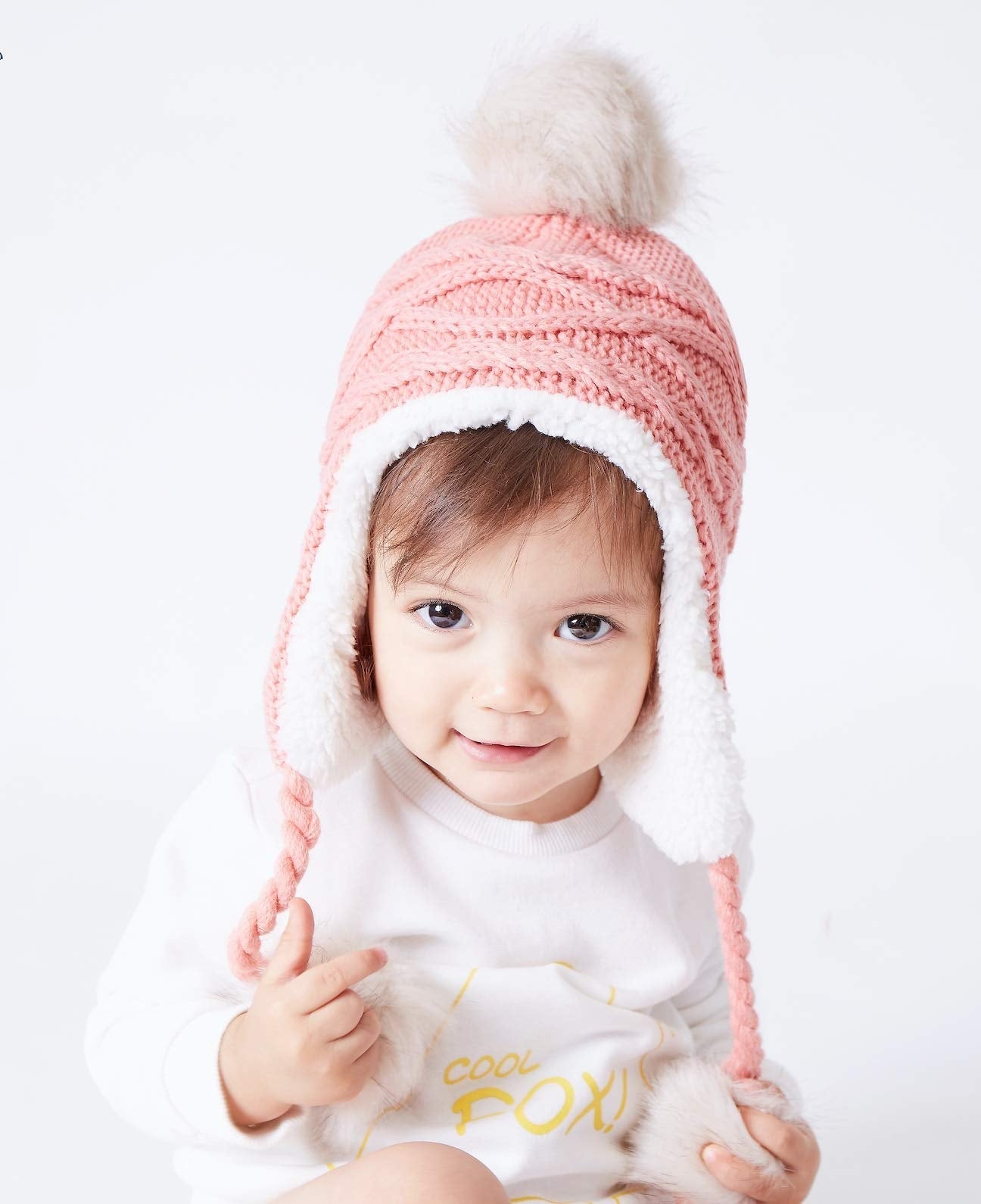 Home Prefer Girls Sherpa Earflaps Hat Kids Winter Hat Beanie Fuzzy Peruvian Hat (Large, Pink)